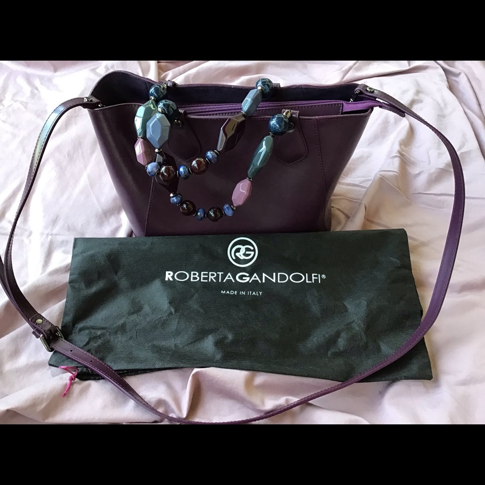 Roberta Gandolfi purple leather beaded handbag